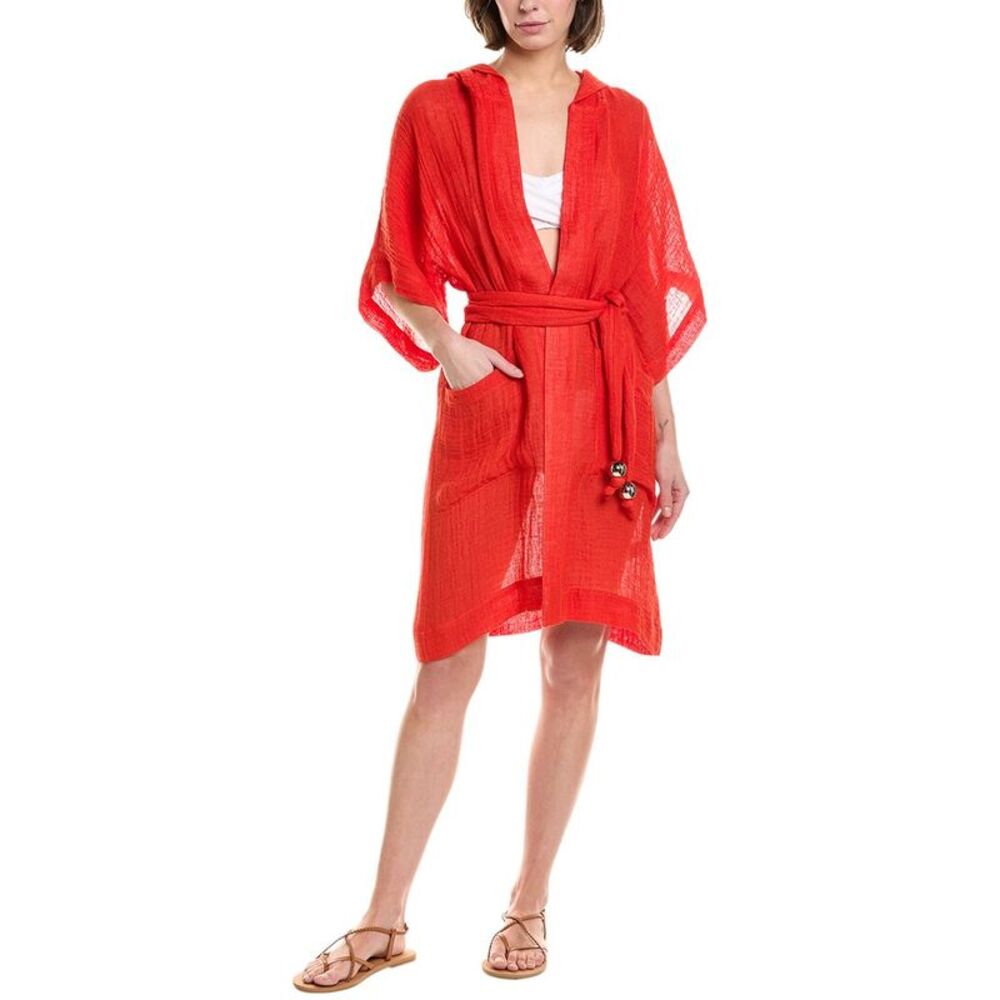 Lisa Marie Fernandez Womens  Hooded Linen-Blend Dressing Gown, Red